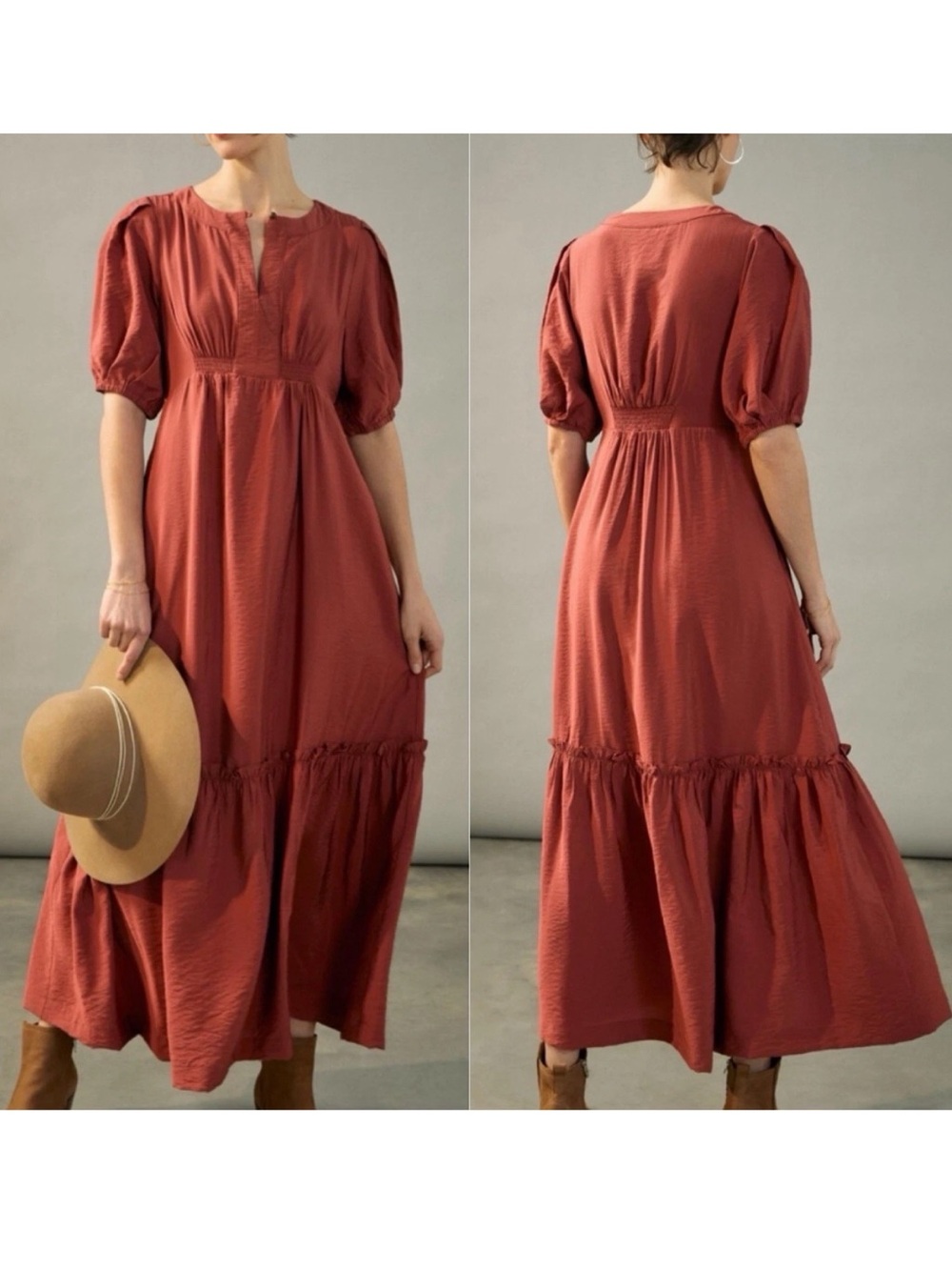Anthropologie Maeve Suzannah Maxi Dress in Cinnamon Red Size S